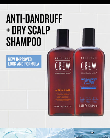 The American Crew Anti-Dandruff + Dry Scalp Shampoo, relieves any irritating itch and helps prevent dandruff and dry scalp. Leaves hair feeling refreshed, hydrated, and manageable. It contains powerful cleansing ingredients formulated to keep the scalp clean, healthy, and flake-free by washing away excess oils, and irritants that lead to dandruff, while simultaneously moisturizing to combat possible dry scalp symptoms.