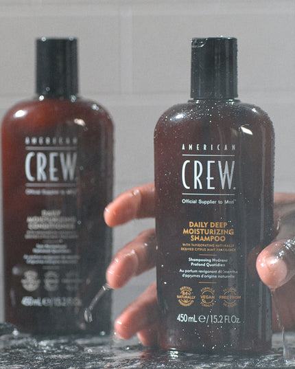 Daily Deep Moisturizing Shampoo is a hair and scalp wash rich in conditioning emollients that leaves hair feeling soft all day without causing build-up or greasy hair. The ultra-hydrating formula cleanses while the naturally certified American Crew Citrus Mint signature fragrance energizes and invigorates. Infused with moisturizing Vitamin B5 to promote healthy looking hair, this vegan, silicone-free shampoo is suitable for daily use on normal to dry hair.