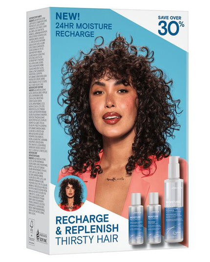 Moisture Recovery Leave-In Trio Includes:
(1) - Moisture Recovery 24hr Moisture Recharge Leave-In, 6.7 fl. oz.
(1) - Moisture Recovery Moisturizing Shampoo, 1.7 fl. oz.
(1) - Moisture Recovery Moisturizing Conditioner, 1.7 fl. oz.