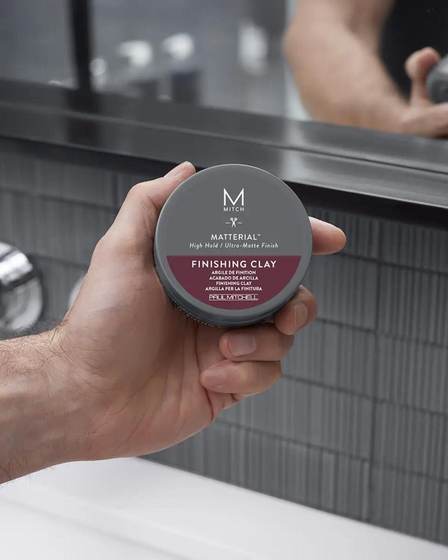 Mitch Matterial Strong. Modern. Matte. Make hair look and feel thicker with this powerful styling clay. Strong grip bulks up texture without weighing it down. The no-shine formula leaves a dry, ultra-matte finish.