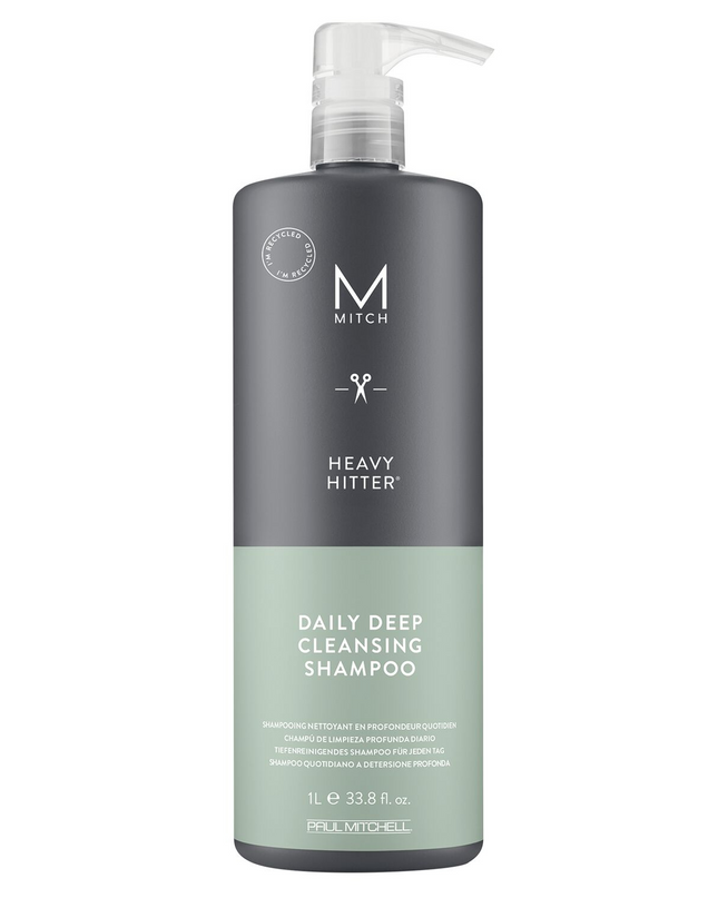 Heavy Hitter Deep Cleansing shampoo washes away dirt and product buildup, deep cleans without stripping natural oils and has a refreshing cedar and agave scent. It is ideal for normal to oily hair types.