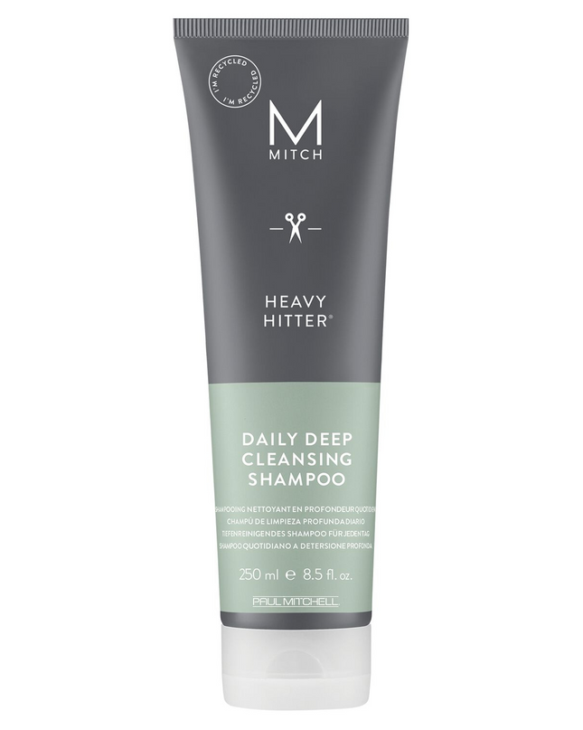 Heavy Hitter Deep Cleansing shampoo washes away dirt and product buildup, deep cleans without stripping natural oils and has a refreshing cedar and agave scent. It is ideal for normal to oily hair types.