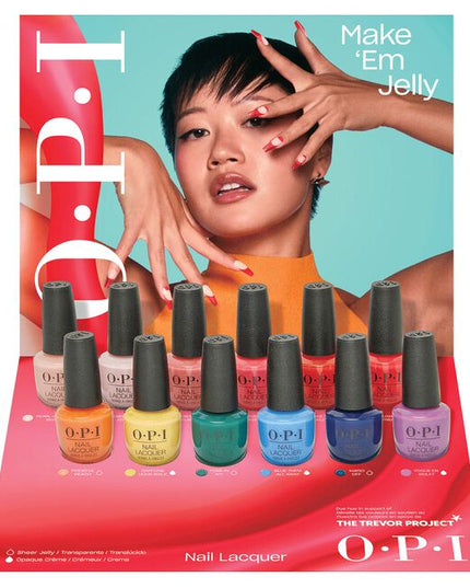 Strike a pose and have a ball! Turn the sidewalk into your catwalk. Vogue mani-forward and nail a legendary performance in OPI's new Make 'Em Jelly collection. Dew you in a translucent jelly mani that proves you’re the clear winner. Or slay the stage in gleaming glittery tips that show off your sheer opulence. Press-on-tation is everything and so are you. So, strike a pose and have a ball expressing how much of an icon you are.