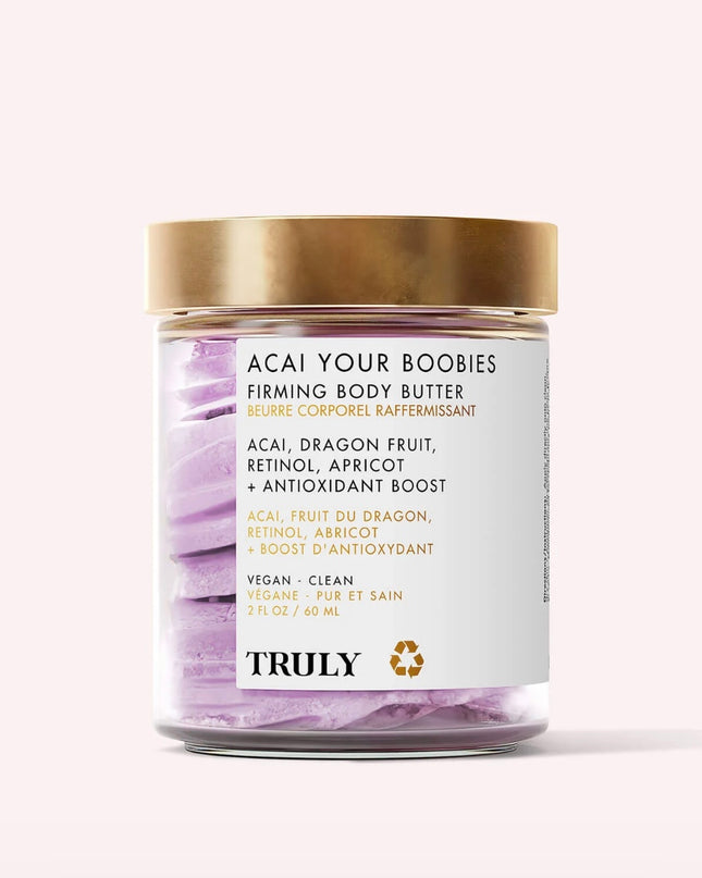Perk up your pair with Acai Your Boobies whipped butter! It’s designed to smooth skin and nips while also tightening and firming your twins! It also helps reduce the appearance of stretch marks and fine lines for a youthful perky chest!