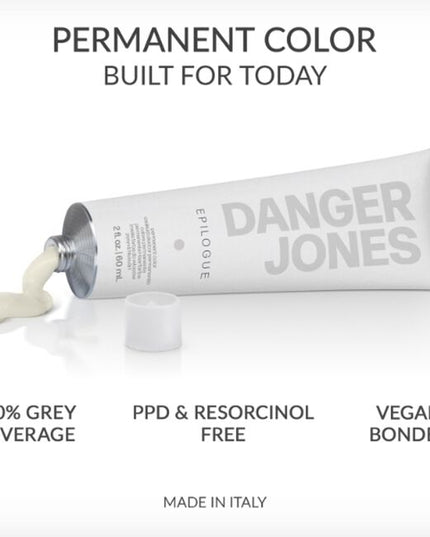 EPILOGUE permanent hair color by Danger Jones. More than just color, it's a turning point for our industry. With a reparative formula that enhances shine while giving you the 100% grey coverage you'd expect. Treat your clients and yourself to the last permanent color you'll ever use.