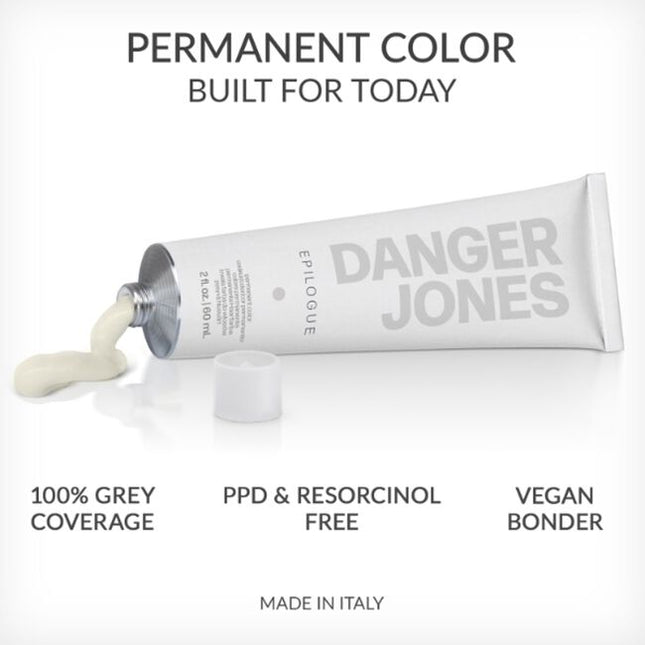 EPILOGUE permanent hair color by Danger Jones. More than just color, it's a turning point for our industry. With a reparative formula that enhances shine while giving you the 100% grey coverage you'd expect. Treat your clients and yourself to the last permanent color you'll ever use.