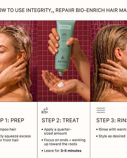 REPAIIR Bio-Enrich Hair Mask is the second step in the INTEGRITYrx™ Hair Renewal System. This intensive treatment helps replenish moisture, improve softness, and visibly reduce the appearance of damage after chemical services while supporting healthier-looking hair with every use. Perfect for maintaining professional results between salon visits, this weekly treatment helps leave hair feeling softer, smoother, and easier to manage.