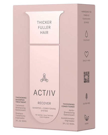 Actiiv's Recover line is a 2-step, shampoo-based hair treatment system for men and women experiencing hair loss or wanting to target and combat hair loss early. Using the science of nutraceuticals (natural, plant-based compounds), our Recover products are able to target hair loss and thinning at the source. Our Recover line is a simple shampoo and conditioning process that only needs to be used every other day for 5 minutes in the shower!
