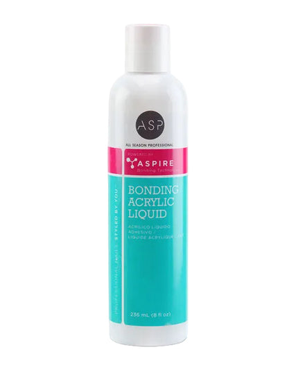 ASP Bonding Acrylic Liquid is an adhesive acrylic liquid that does not require a primer. It creates beautiful crystal clear nails when used with ASP Aspire Acrylic Bonding Powder. Professional quality.