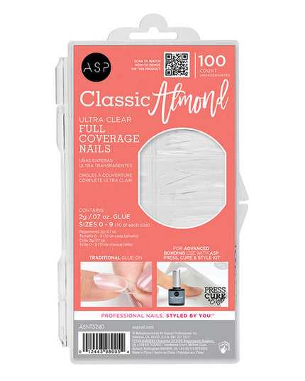 Full coverage nails to transform your nails into a stunning salon look. Classic almond shape gives you a modern short trending shape, yet classic at the same time. Can be adhered with ASP Nail Glue or ASP Builder Gel.