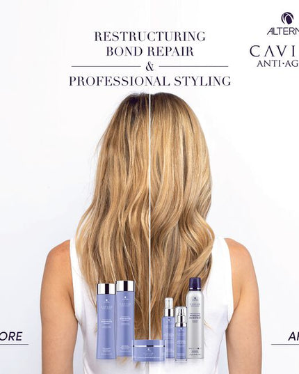 Alterna Caviar Anti-Aging Restructuring Bond Repair Conditioner is a moisturizing reparative conditioner that protects and repairs damaged hair, mends split ends, reduces frizz and makes hair smooth and soft.