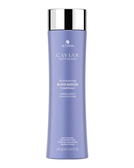 Alterna Caviar Anti-Aging Restructuring Bond Repair Conditioner is a moisturizing reparative conditioner that protects and repairs damaged hair, mends split ends, reduces frizz and makes hair smooth and soft.
