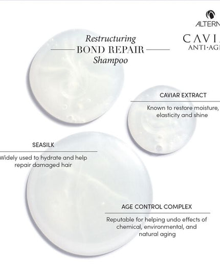 Alterna Caviar Anti-Aging Replenishing Moisture Shampoo attracts, retains and rebalances moisture while protecting color, and improving the overall performance of dry, brittle hair. Formulated with Seasilk, Color Hold and UVA/UVB protection to shield from color fade, daily stresses and future damage. Incorporates Alterna's Age-Control Complex that includes caviar extract, vitamin C and cytokines for stronger, healthier, younger looking hair.