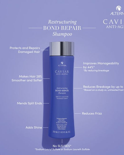 Alterna Caviar Anti-Aging Replenishing Moisture Shampoo attracts, retains and rebalances moisture while protecting color, and improving the overall performance of dry, brittle hair. Formulated with Seasilk, Color Hold and UVA/UVB protection to shield from color fade, daily stresses and future damage. Incorporates Alterna's Age-Control Complex that includes caviar extract, vitamin C and cytokines for stronger, healthier, younger looking hair.