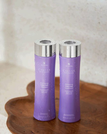 Alterna Caviar Anti-Aging Multiplying Volume Conditioner is a rich conditioner that helps seal in moisture, give long lasting body and lightweight moisture. Formulated with Alterna's signature caviar extract and volume-building Marine Plumping Complex, this formula helps fine, limp hair have fullness, body and lightweight volume while retaining hair's moisture. Regimen is proven to instantly deliver more fullness and volume, leaving hair looking and feeling healthy vs. untreated hair.
