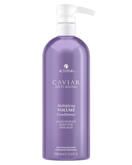 Alterna Caviar Anti-Aging Multiplying Volume Conditioner is a rich conditioner that helps seal in moisture, give long lasting body and lightweight moisture. Formulated with Alterna's signature caviar extract and volume-building Marine Plumping Complex, this formula helps fine, limp hair have fullness, body and lightweight volume while retaining hair's moisture. Regimen is proven to instantly deliver more fullness and volume, leaving hair looking and feeling healthy vs. untreated hair.