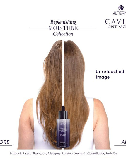 A luxurious, multi-benefit hair oil that leaves the hair feeling nourished and provides 1.5x shine*. It also fights frizz for up to 72 hours, offers heat protection for up to 450°F/ 230°C, and does not leave hair feeling greasy or weighed down.