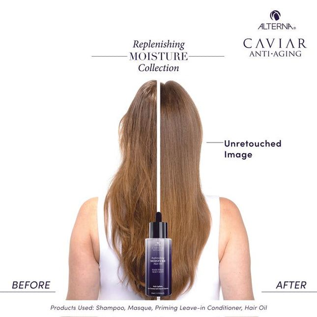 A luxurious, multi-benefit hair oil that leaves the hair feeling nourished and provides 1.5x shine*. It also fights frizz for up to 72 hours, offers heat protection for up to 450°F/ 230°C, and does not leave hair feeling greasy or weighed down.