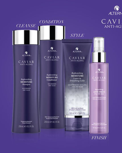 Alterna Caviar Anti-Aging Replenishing Moisture Leave-In Smoothing Gelee is a transformative gelee that provides instant smooth perfection on all hair types. This lightweight surge of hydration conditions the hair, smoothing unwanted frizz and providing light definition with high shine. Use this versatile formula on wet hair before air drying or heat styling, or on dry hair for instant perfection.