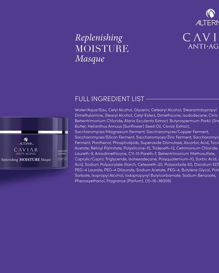 Alterna Caviar Anti-Aging Replenishing Moisture Masque is an intensive moisturizing treatment that replenishes moisture-starved strands, leaving hair smooth, silky and youthfully restored. This once-a-week treatment provides an exceptional dose of moisture to completely rejuvenate dry, coarse, and damaged hair.