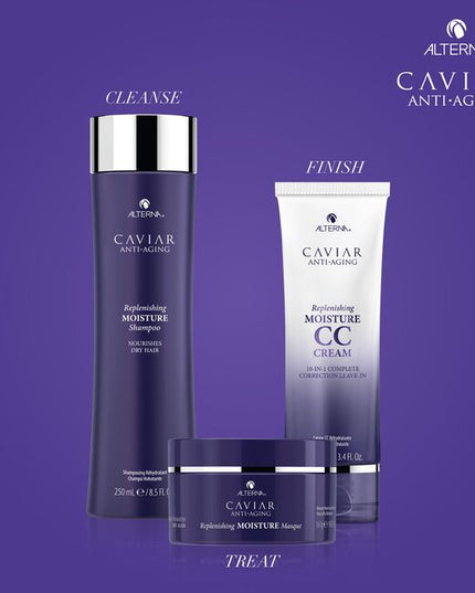 Alterna Caviar Anti-Aging Replenishing Moisture Masque is an intensive moisturizing treatment that replenishes moisture-starved strands, leaving hair smooth, silky and youthfully restored. This once-a-week treatment provides an exceptional dose of moisture to completely rejuvenate dry, coarse, and damaged hair.