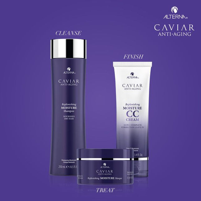 Alterna Caviar Anti-Aging Replenishing Moisture Masque is an intensive moisturizing treatment that replenishes moisture-starved strands, leaving hair smooth, silky and youthfully restored. This once-a-week treatment provides an exceptional dose of moisture to completely rejuvenate dry, coarse, and damaged hair.