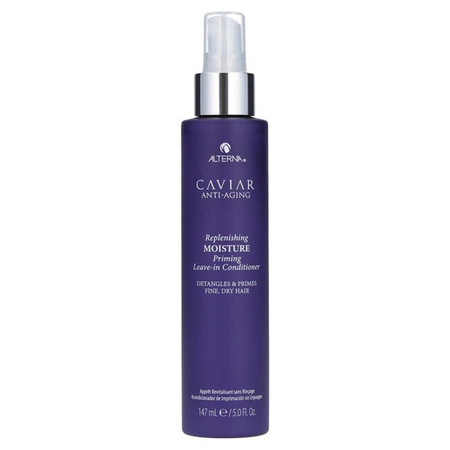 Alterna Caviar Anti-Aging Replenishing Moisture Priming Leave-in Conditioner is a lightweight, leave-in conditioning spray, formulated with Moisture Restoring Complex, to detangle &amp; prime fine, dry hair, providing heat protection &amp; a barrier to humidity for frizz control &amp; style retention. Hair is left moisturized, manageable healthy, without added weight.