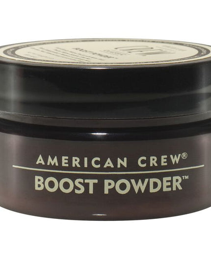 Anti-gravity volume powder with matte finish Give hair lift, thickness and a matte finish with American Crew Boost Powder. This weightless powder adds grit for dramatic, gravity-defying texture. And, it can be layered with virtually any other American Crew styling product.