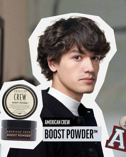 Anti-gravity volume powder with matte finish Give hair lift, thickness and a matte finish with American Crew Boost Powder. This weightless powder adds grit for dramatic, gravity-defying texture. And, it can be layered with virtually any other American Crew styling product.