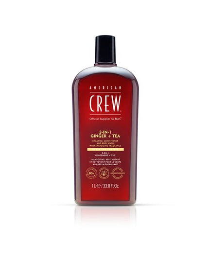 All-in-one shampoo, conditioner, and body wash formulated with energizing Ginger and Tea scent.