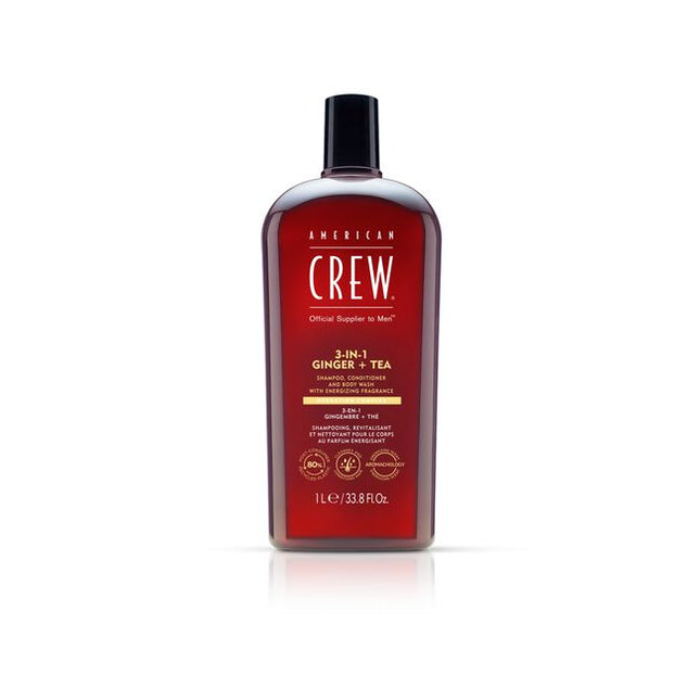 All-in-one shampoo, conditioner, and body wash formulated with energizing Ginger and Tea scent.