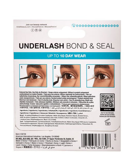 Make any false lash an underlash with DUO Bond &amp; Seal. The pointy, medium-firm foam applicator is easy to use and allows for precise placement of bond. The clear bond is strong enough to hold lashes, yet gentle enough to keep natural lashes safe. The Seal formula is clear and designed to remove any tackiness from the Bond as well as to provide longevity for your lashes. Achieve a seamless and effortless lash look!