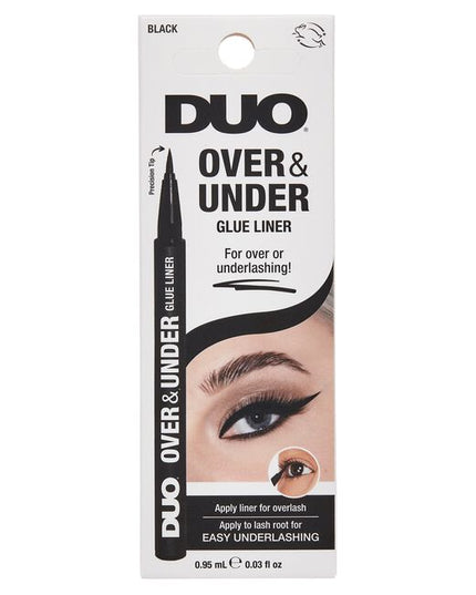 Take your lash look to the next level with the Duo Over &amp; Under Glue Liner in bold black. Whether you’re creating a statement strip lash look on top or securing underlash clusters below, this 2-in-1 multitasking pen combines the drama of eyeliner with the strength of lash adhesive. Its ultra-pigmented black formula adds rich definition while securing your lashes in place—all in a single swipe. Designed with a soft precision felt tip, it gives you clean control for a seamless lash application every time.