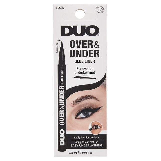 Take your lash look to the next level with the Duo Over &amp; Under Glue Liner in bold black. Whether you’re creating a statement strip lash look on top or securing underlash clusters below, this 2-in-1 multitasking pen combines the drama of eyeliner with the strength of lash adhesive. Its ultra-pigmented black formula adds rich definition while securing your lashes in place—all in a single swipe. Designed with a soft precision felt tip, it gives you clean control for a seamless lash application every time.