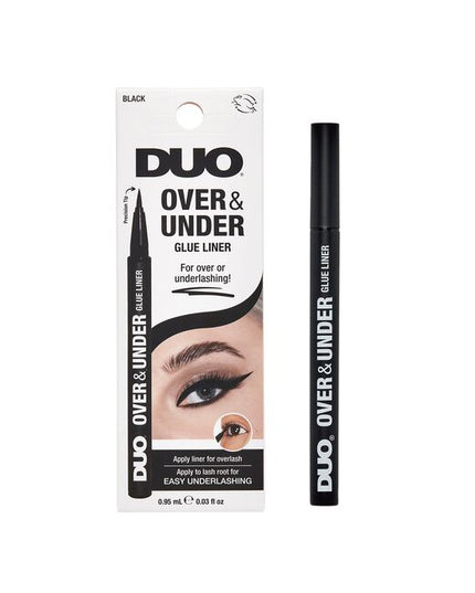 Take your lash look to the next level with the Duo Over &amp; Under Glue Liner in bold black. Whether you’re creating a statement strip lash look on top or securing underlash clusters below, this 2-in-1 multitasking pen combines the drama of eyeliner with the strength of lash adhesive. Its ultra-pigmented black formula adds rich definition while securing your lashes in place—all in a single swipe. Designed with a soft precision felt tip, it gives you clean control for a seamless lash application every time.