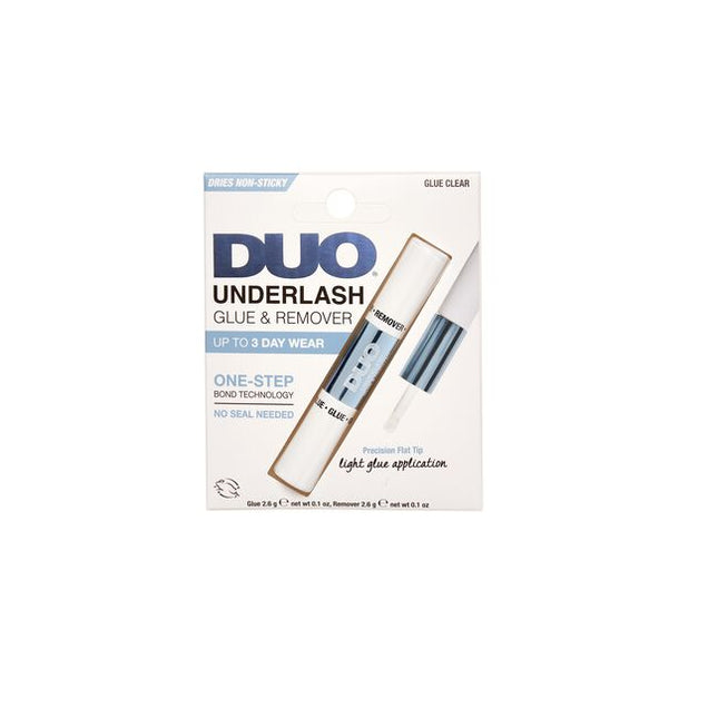 DUO Underlash Glue &amp; Remover is a one-step lash adhesive designed for fast, easy underlash application no seal needed. Featuring a gentle clear glue that dries non-sticky, this innovative formula delivers secure hold for up to 3 days and includes a remover for effortless lash removal.