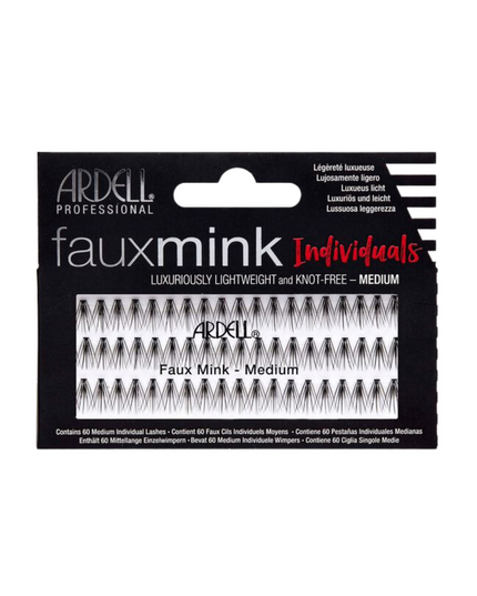 Faux Mink Individuals are luxuriously lightweight and perfect for the ultimate in customization. Each tray of Ardell Faux Mink Individuals has 60 individual lashes,with 20 strands per cluster, so you can customize each application for your clients and put lashes exactly where needed. 