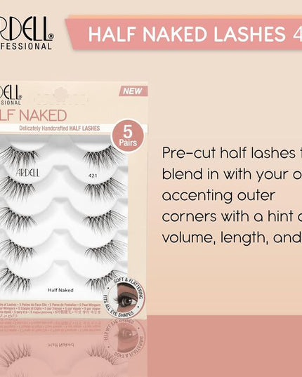 Pros do it all the time. And now Ardell made the viral half lash hack even easier with Half Naked Lashes. Ditch the scissors and cut the trimming step out of your routine. No measuring, no crooked cuts, no mistakes. Ardell's precut half lashes are easier to apply, control and customize than a full strip, making them ideal for beginners. 