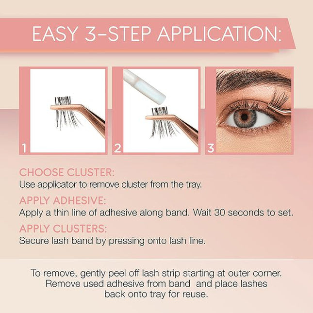 Looking for a style that flawlessly blends in with lashes but makes eye stand out? Naked Clusters 437 upgrades your gaze with a captivating natural allure. From its delicate crisscross layering to its flicked-out, flared strands, the mid-volume lash adds airy fullness and dimension for natural yet noticeable enhancement. 