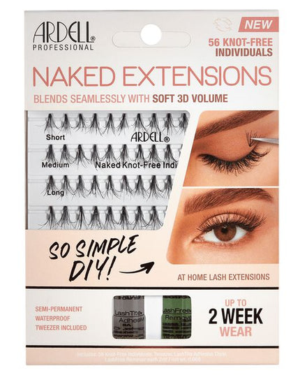 Wake up to fluttery, full lashes every day without the salon expense. Naked Extensions apply effortlessly in minutes and last up to 2 weeks. These beautifully crafted, knot-free individuals blend in seamlessly while adding soft 3D volume and length. So natural, no one will be able to tell these lashes are not your own. Tailor the result with 3 different lengths. Boost the entire lash line or fill gaps with fullness.