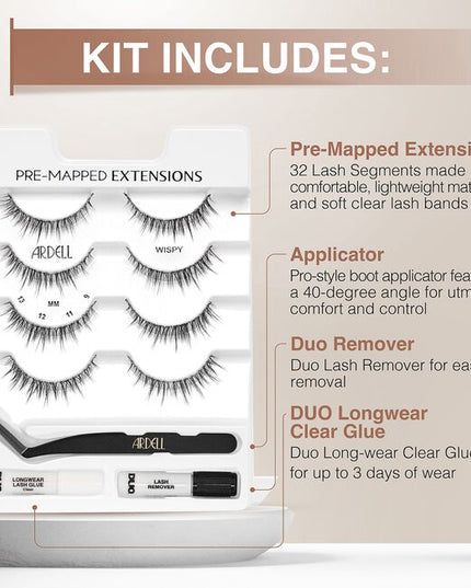 Created by a Professional Lash Technician for You. Where Lash Artistry meets Simplicity... Pre-Mapped Extensions provide the most popular salon looks in the comfort of your own home. Pre-mapped segments provide a smooth lash look without the abrupt steps of clusters, and without guessing what, where or how to apply.