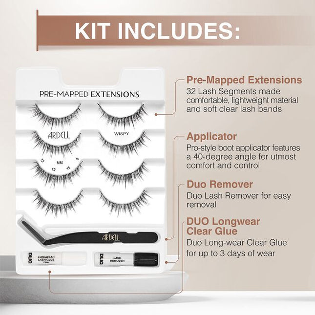 Created by a Professional Lash Technician for You. Where Lash Artistry meets Simplicity... Pre-Mapped Extensions provide the most popular salon looks in the comfort of your own home. Pre-mapped segments provide a smooth lash look without the abrupt steps of clusters, and without guessing what, where or how to apply.