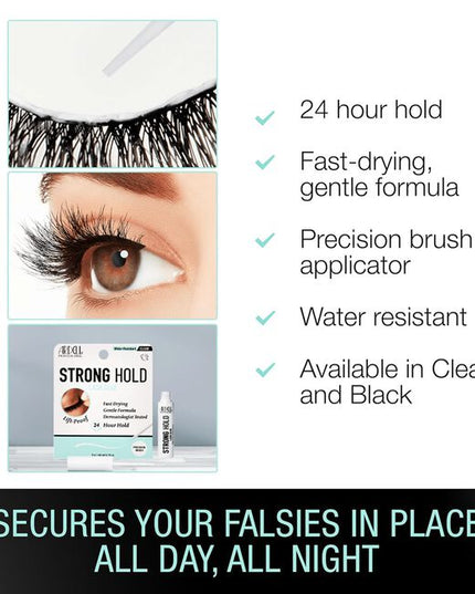 Introducing the Strong Hold Lash Glue, the essential lash glue that ticks all the boxes. This lash glue is engineered with a powerful formula, providing a stronghold that keeps your falsies firmly in place all day long. Its water-resistant properties ensure lift-proof wear, making it perfect for any weather or teary-eyed moments.
