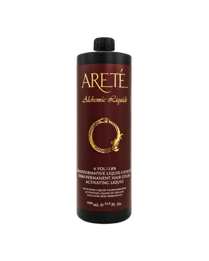 Unearth the full potential of ARETÉ’s ALCHEMIC LIQUIDS Acidic Demi-Permanent Color collection with our Transformative Liquid 6 VOL Catalyst.