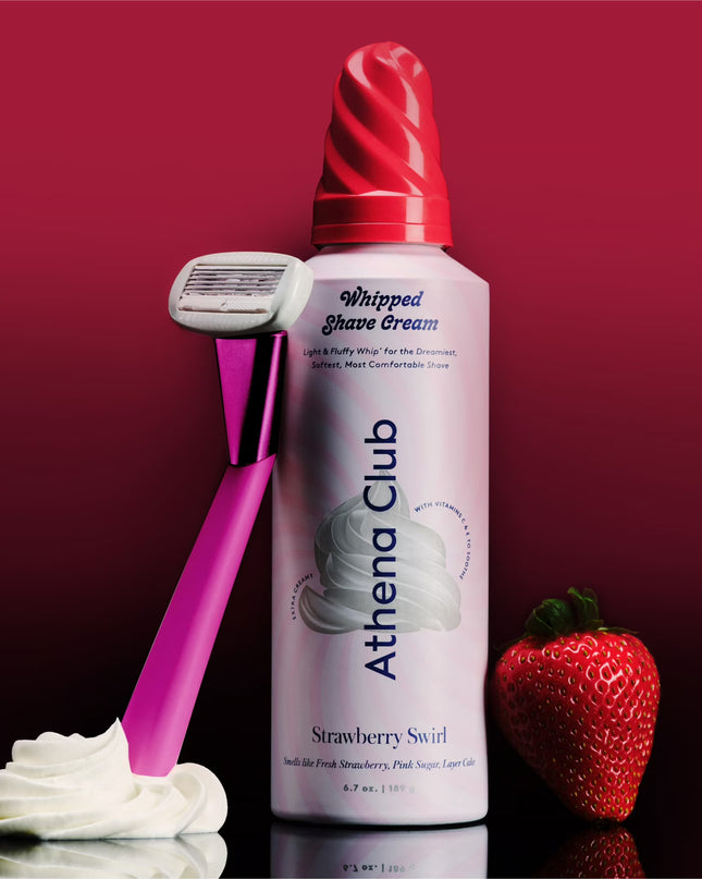 Who said whipped cream is only for dessert? Elevate your shaving routine with Athena Club's Whipped Shave Cream. Expertly crafted to transform your shave into an indulgent experience, our shaving cream is infused with a potent blend of Vitamins C and E. These powerhouse ingredients work in harmony to moisturize deeply, fortify your skin’s barrier, and fend off common shaving woes like razor burn, irritation, and ingrown hairs. 