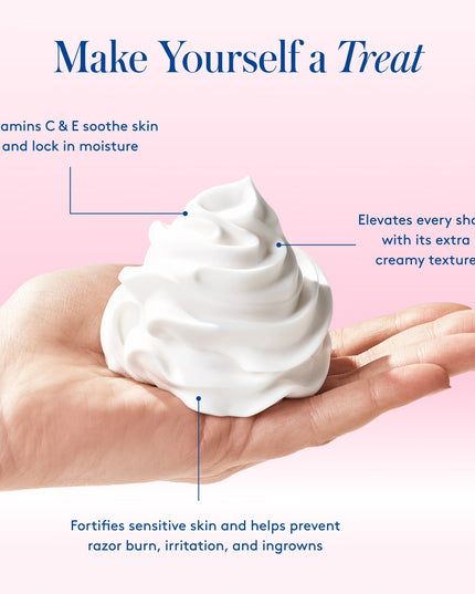 Who said whipped cream is only for dessert? Elevate your shaving routine with Athena Club's Whipped Shave Cream. Expertly crafted to transform your shave into an indulgent experience, our shaving cream is infused with a potent blend of Vitamins C and E. These powerhouse ingredients work in harmony to moisturize deeply, fortify your skin’s barrier, and fend off common shaving woes like razor burn, irritation, and ingrown hairs. 