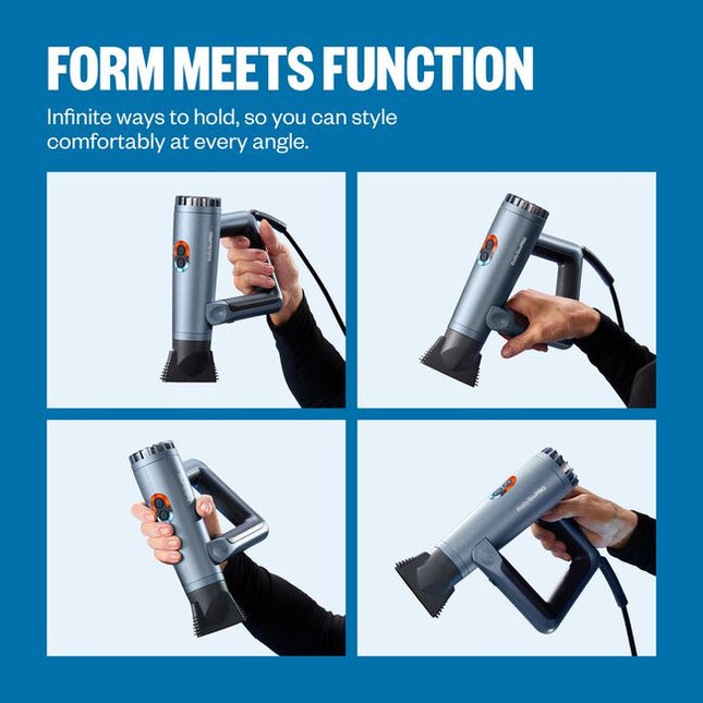 The first of its kind: an ergonomically designed hair dryer with infinite ways to hold. Powered by BaByliss’ largest 36 mm high-speed motor, delivering up to 37 million ions for faster drying and healthier-looking hair. Features dual cold-shot buttons and a new style-setting lock that automatically returns the dryer to your preset for every styling session.