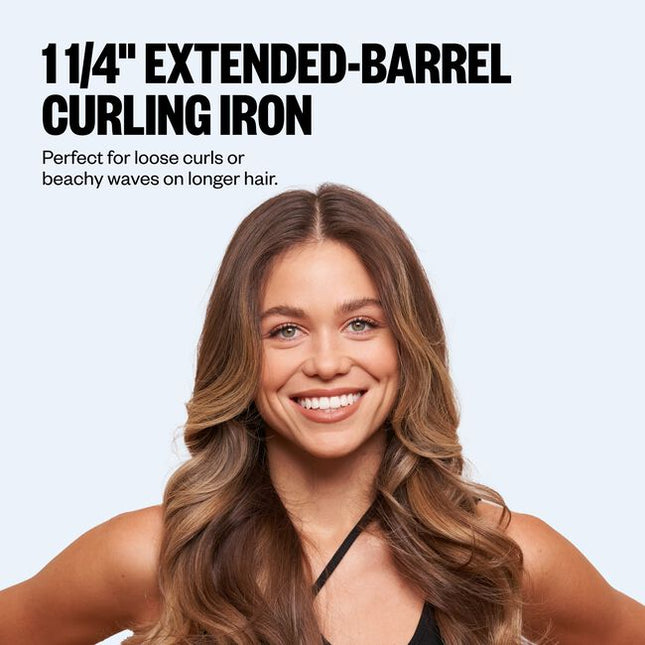 The Nano Titanium 1 1/4"" Extended Barrel Curling Iron features a 2” longer barrel than traditional curling irons, ideal for creating stunning curls in long hair. And now in a LIMITED EDITION Iced Blue!