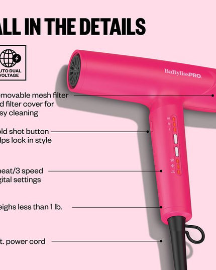The Nano Titanium Light Ionic High-Speed Dryer by BaBylissPRO offers maximum smoothness and shine. T-shape design, fast airflow &amp; weighs under 1 lb. Now in a LIMITED EDITION Pink!
