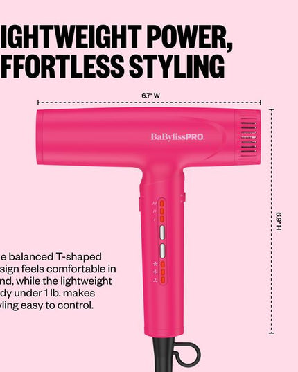 The Nano Titanium Light Ionic High-Speed Dryer by BaBylissPRO offers maximum smoothness and shine. T-shape design, fast airflow &amp; weighs under 1 lb. Now in a LIMITED EDITION Pink!